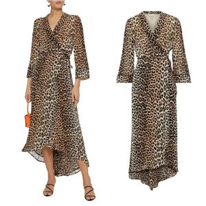 GANNI Printed Georgette Wrap Dress